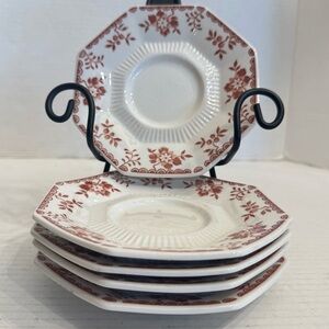Set of 5 Independence Ironstone Hexagon Bittersweet Coffee Saucers 6" Retired